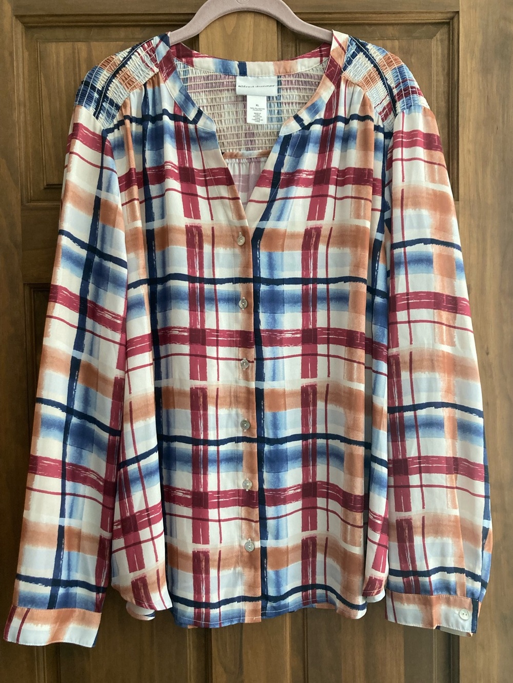 Alfred Dunner Semi-Sheer Multicolored Plaid LS Button-up XL